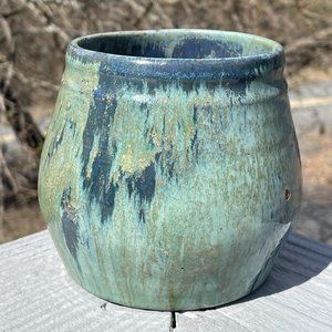 Vintage Blue Green Drip Glazed Plymouth Pottery Ceramic Planter Vase